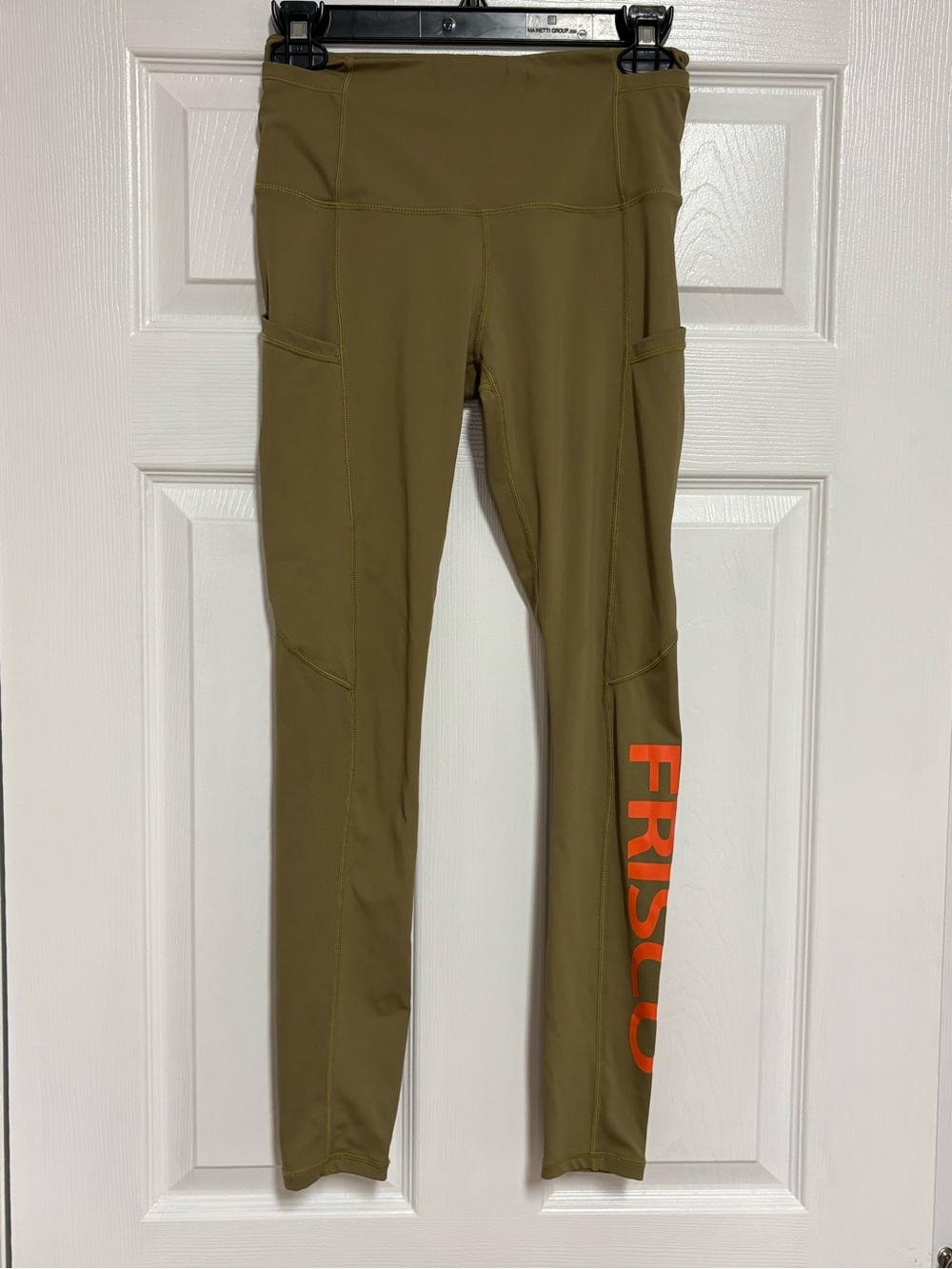 Women's Olive Green Leggings with Orange 'FRISCO' Accent